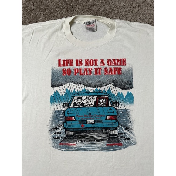Vintage Mens 90s T-shirt LIFE IS NOT A GAME SO PLAY IT SAFE, Streetwear Size XL - Picture 3 of 7
